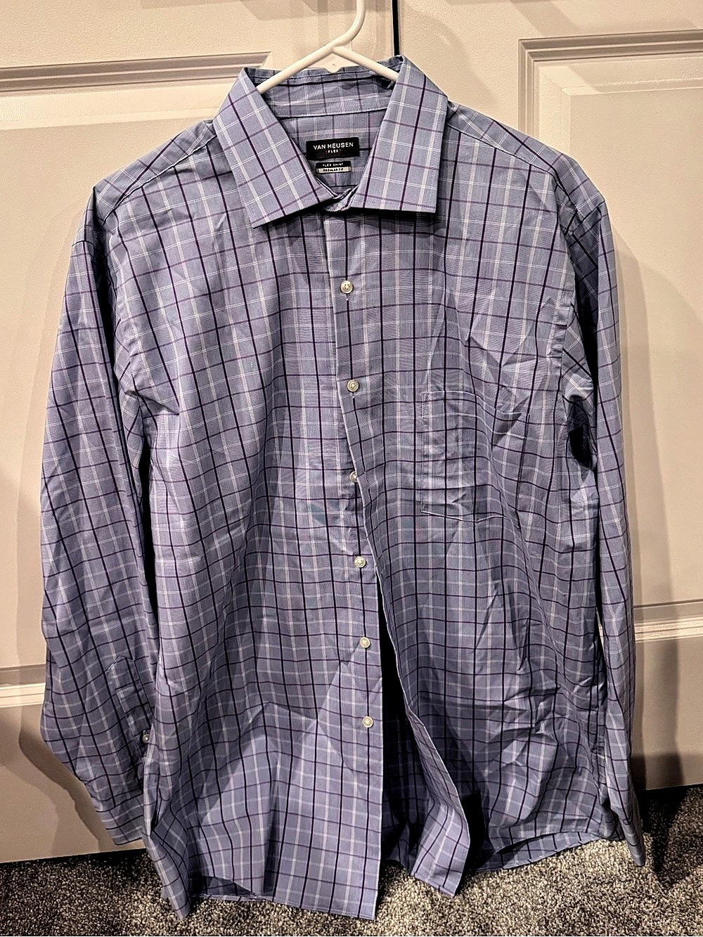 Van Heusen Flex Shirt Plaid Button Down in Blue Size 16 (32/33)